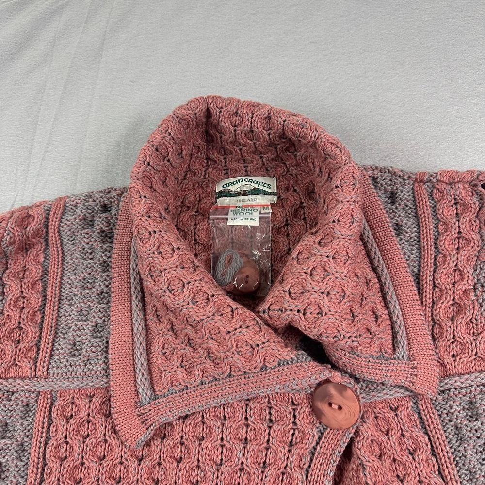 Aran Crafts Cardigan Sweater Womens M button Merino Wool Cable Knit Fisherman - Picture 2 of 15